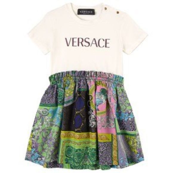 VERSACEBaby Barocco Patchwork Stretch-cotton Dress In White
